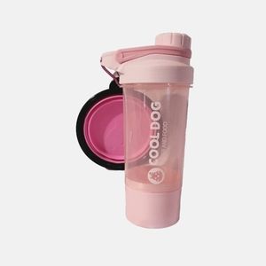 NEW Cool Dog Water Bottle w Treat Compartment & Collapsible Bowl Plastic PINK